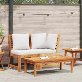 3 Piece Patio Lounge Set with Cream Cushion Solid Acacia Wood