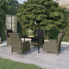 Garden Dining Set Chair: Brown, Cushions: Black, Table: Black