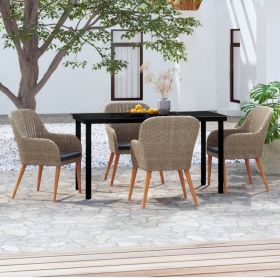 5 Piece Patio Dining Set with Cushions Brown