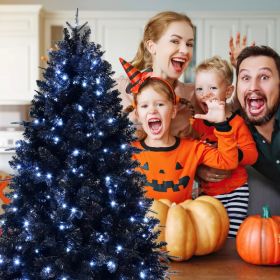 Artificial 6ft Black LED-lit Christmas Tree With 1460PE&PVC Mixed Branch Tips,Hinged Premium & Foldable Base For Indoor Holiday Decorating (Option: defaulttitle)