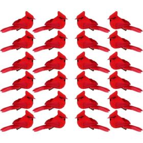 12 Pcs Cardinal Birds For Crafts, Mini Cardinal Clip On Christmas Tree Ornaments Artificial Red Birds Decorations For Wreaths Centerpieces DIY Cr (Option: 24Pcs)