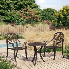 3 Piece Bistro Set Cast Aluminum Bronze (Color: Brown)