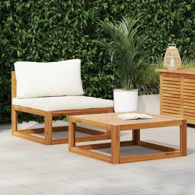 2 Piece Patio Sofa Set with Cushion Solid Acacia Wood (Color: Cream)