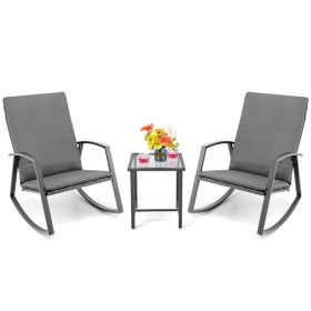 3 Pieces Patio Rattan Rocking Furniture Set (Color: Gray)