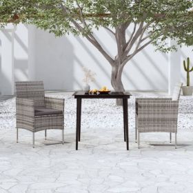 3 Piece Patio Dining Set with Cushions Gray and Black (Color: Grey)